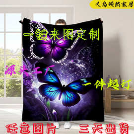 顿然跨境来图数码印花单层法兰绒毛毯蝴蝶立体印花空调毯厂家批发