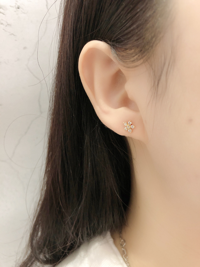 Simple Style Flower Sterling Silver Inlay Zircon Ear Studs 1 Pair