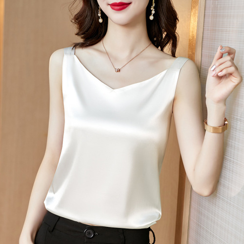 Summer V-neck camisole women's ice silk satin outer sleeveless top with small suit and inner bottoming shirt