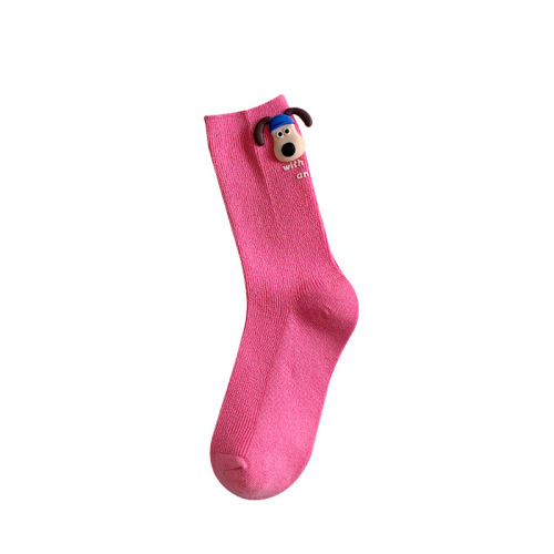 Trendy socks Internet celebrity candy-colored double-needle mid-tube socks personalized autumn cute cartoon puppy doll letter stack socks