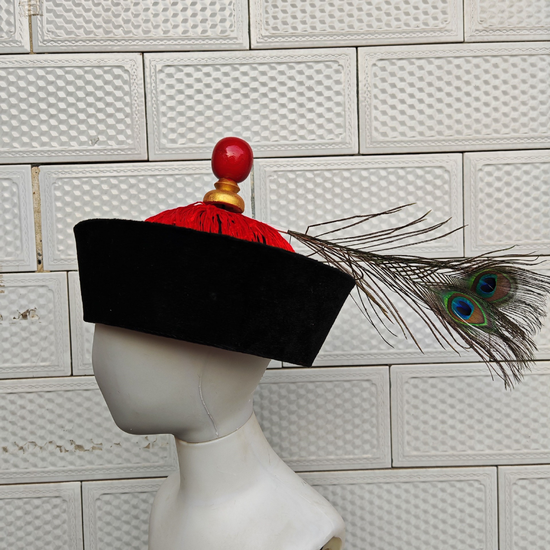 戏剧鞑子帽拍戏古装头饰清朝顶戴花翎太监帽清朝官帽官衣官靴