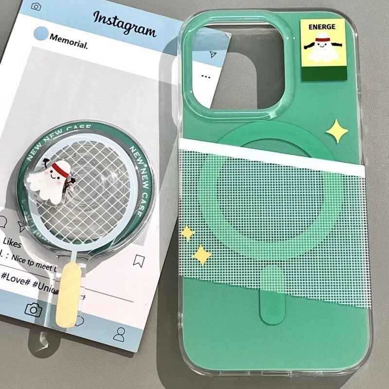 Tennis Racket Q Version Expression Magnetic Phone Holder Creative Retractable Folding Airbag Ring Holder for Watching Shows Desktop Support