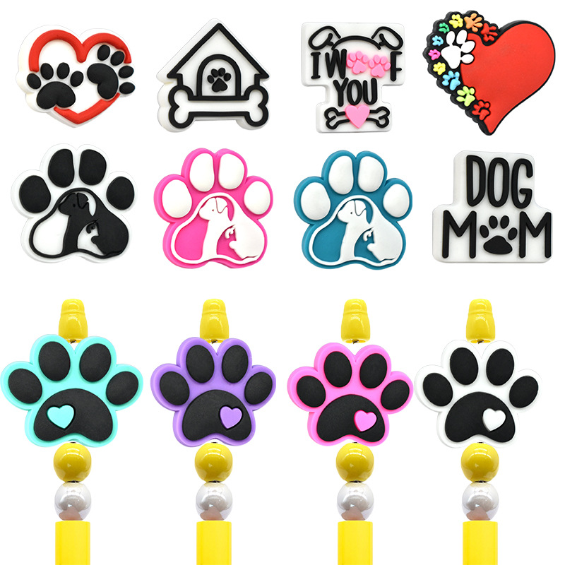 Puppy paw cute patch soft rubber accessories double-sided accessories creative pen beaded PVC soft rubber beaded pen accessories