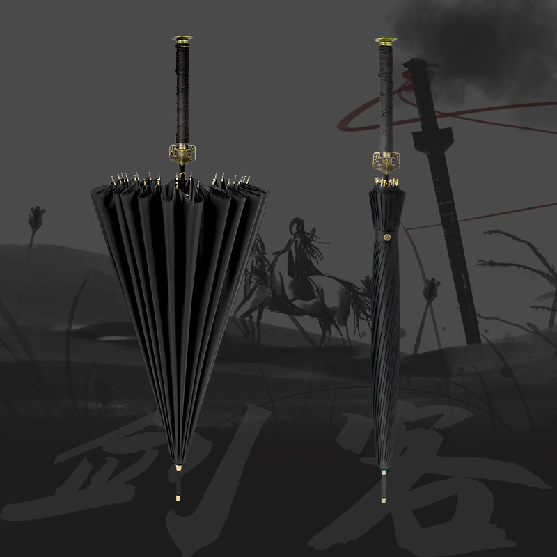 Samurai Long-Handled Umbrella for Men, Handsome, Large, Oversized, Sunny or Rainy, Creative Knife Umbrella, Sword Umbrella, Strong Wind-Resistant Straight Pole