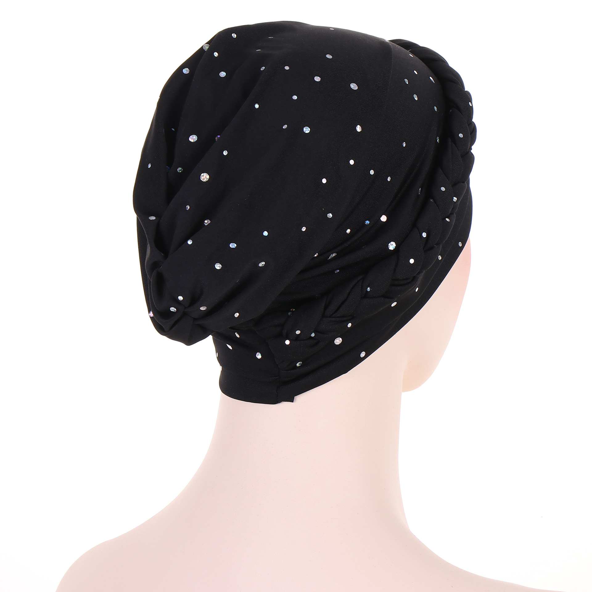 Neuer mehrfarbiger Turban-Hut mit Pailletten, einfarbig, muslimischer kleiner Hut, geflochtener Baotou-Hut_voghion.com