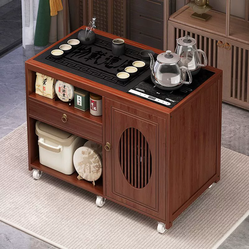 Movable tea table, tea table, sofa side, household small tea table kettle integrated solid wood tea cabinet balcony tea truck