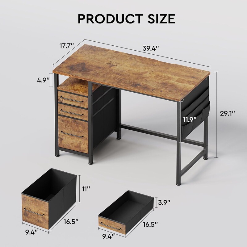 Vintage Color Desk with Fabric Drawers Adult Home Writing Desk with Storage Space Small Apartment