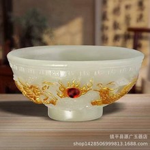直播新款夜光龙凤碗聚财鎏金摆件招财葫芦摆件玉石家居工艺品摆件