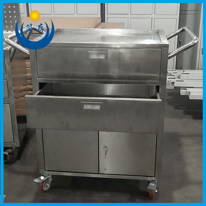 简存非标防静电不锈钢推车201轻型抽屉工具车带门不锈钢置物柜