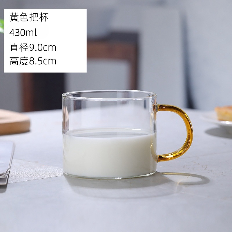 Taza de vidrio de borosilicato alto con asa y logotipo, adecuada para uso doméstico, regalo empresarial moderno y minimalista, taza resistente a altas temperaturas para té y café.