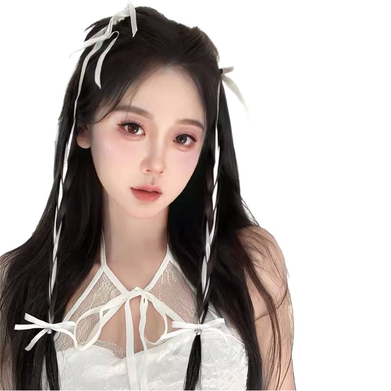 Trenza de pelo falso de las mujeres simulación de cola de caballo cinta de pelo corbata dulce fresco Ballet estilo boxeo Twist trenza arco doble cola de caballo