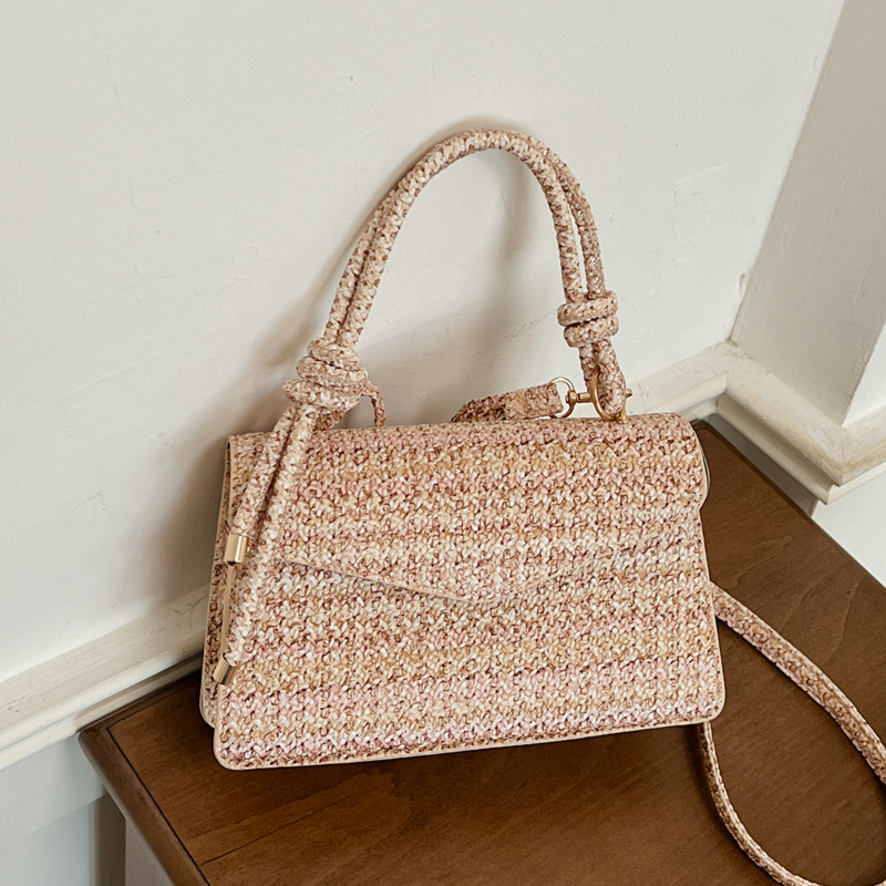 Bolsos de mano artesanal de estilo nacional nuevos nichos de diseño bolsas de cadena rayas arco iris extranjero bolsas de hombro