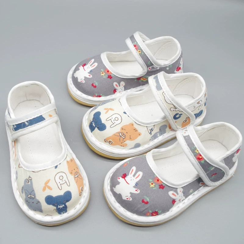 Детская Тканевая обувь ручной работы с низом Melaleuca Hanfu Весна и осень Мужские и женские противоскользящие, впитывающие пот, толстая подошва в стиле Китайской Республики, мультяшный малыш в возрасте одного года