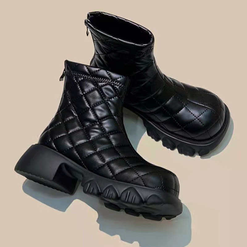 Martin donna autunno e inverno 2024 nuovo stile schiuma spessa fondo verso il basso griglia diamantata sottile camino cotone stivali corti_voghion.com