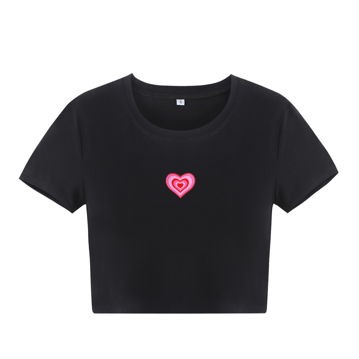 Heart Printing Round Neck Midriff-baring Slim-fit Short-sleeved T-shirt Women's Clothing display picture 4