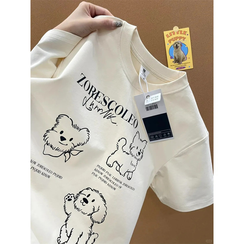 2026 Summer Pure Cotton Short-Sleeved T-Shirt for Women, Loose-Fitting American Retro Lazy Style Printed Versatile Korean Style High-End Top