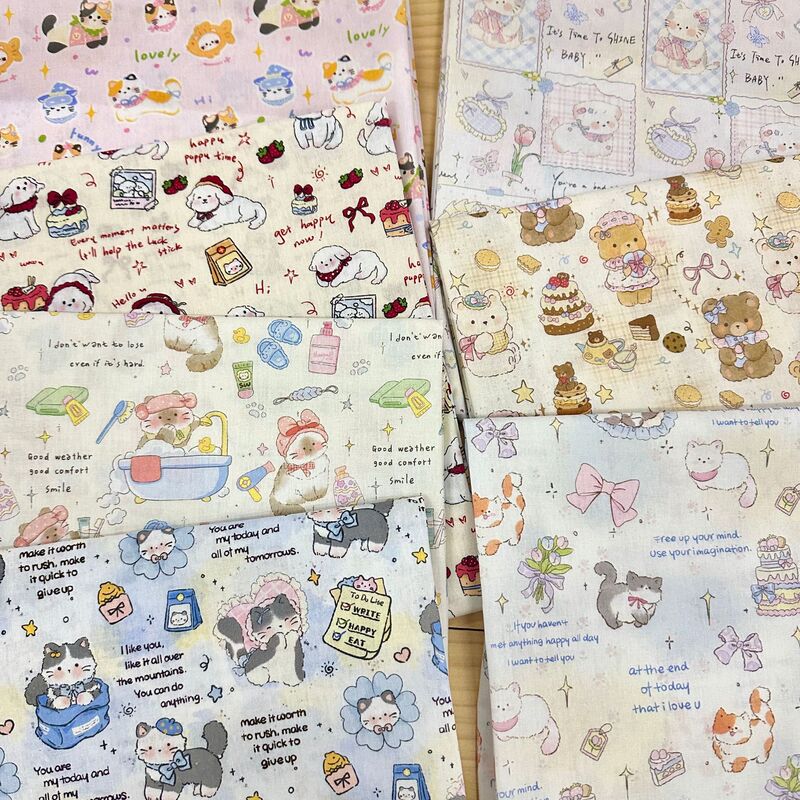 Cotton 40 digital printed fabric Korean cartoon animal flower cloth women's clothing children's clothing home clothing DIY