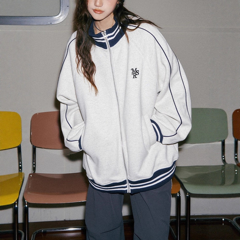 Stand Collar Baseball Jacket Spring and Autumn Coat Unisex American Retro Sweatshirt Casual Loose Versatile Lazy Jacket Top Trendy