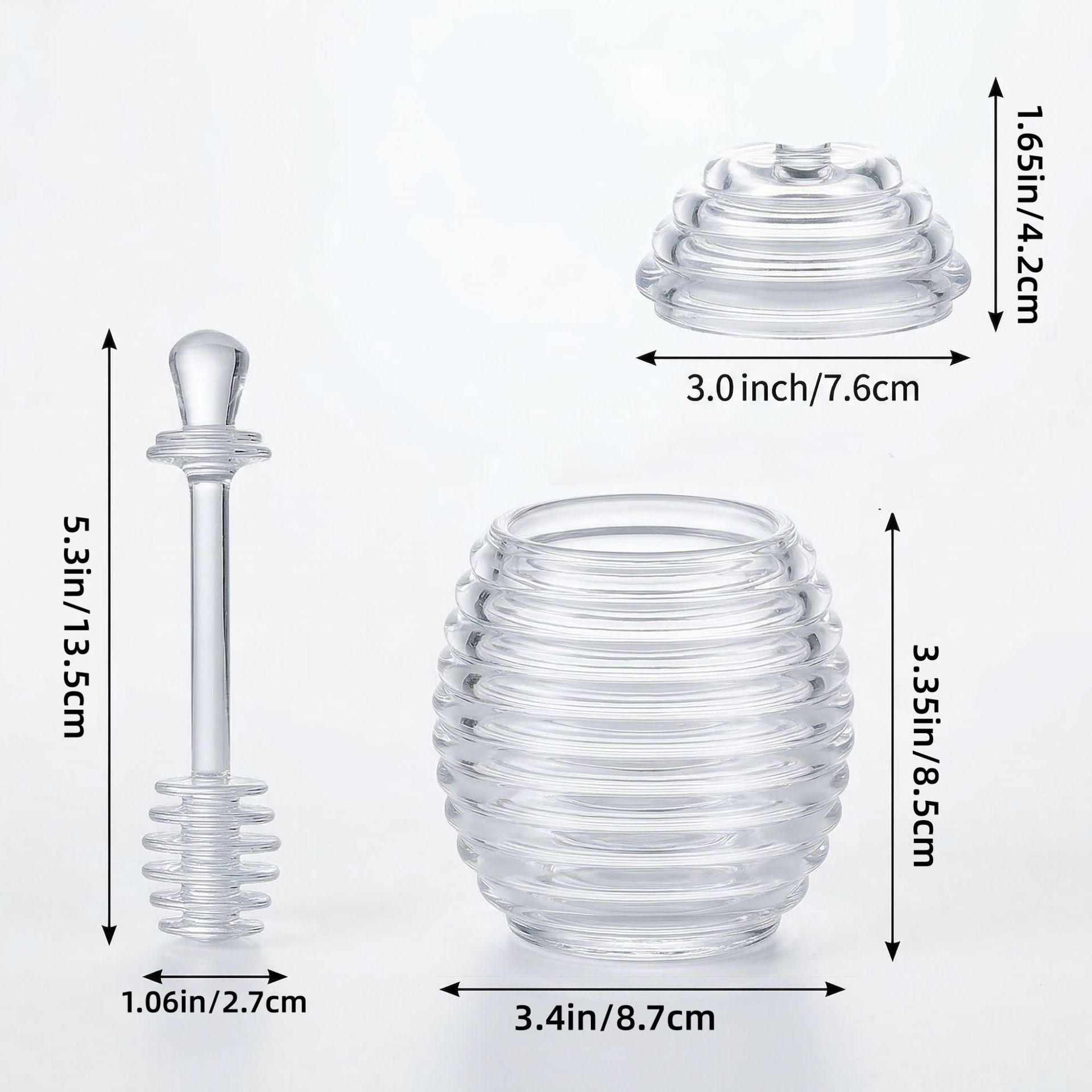 Tarro de miel con varilla de agitación Botella de miel Tarro de mermelada de jugo Capacidad de fábrica transfronteriza 265ML Transparente 245g
