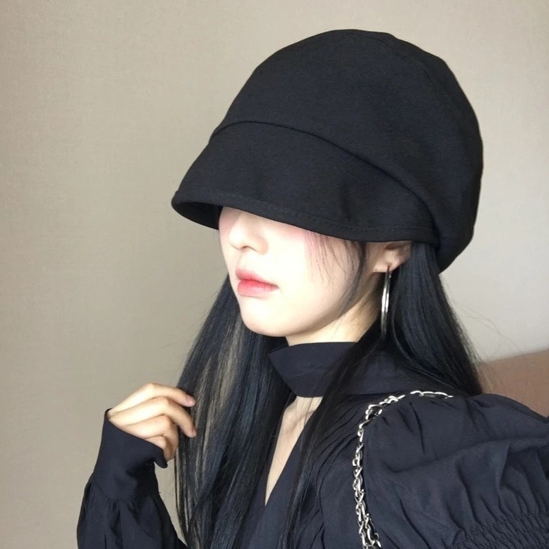 日系显脸小渔夫帽女四季遮阳帽大头围贝雷帽百搭时尚素颜堆堆帽子|undefined