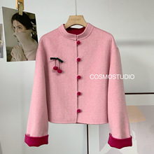 新中式国风短款双面羊绒毛呢大衣外套女小个子立领2025秋冬季新款