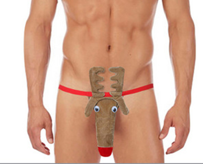 Men’s Elk Print Halloween Costume Shorts, Stretch Spandex Party Underwear — detail image 1