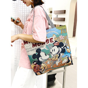 Manufacturer direct sales Mickey shoulder bag casual work tote bag handbag carry bag canvas bag cartoon embroidery bag