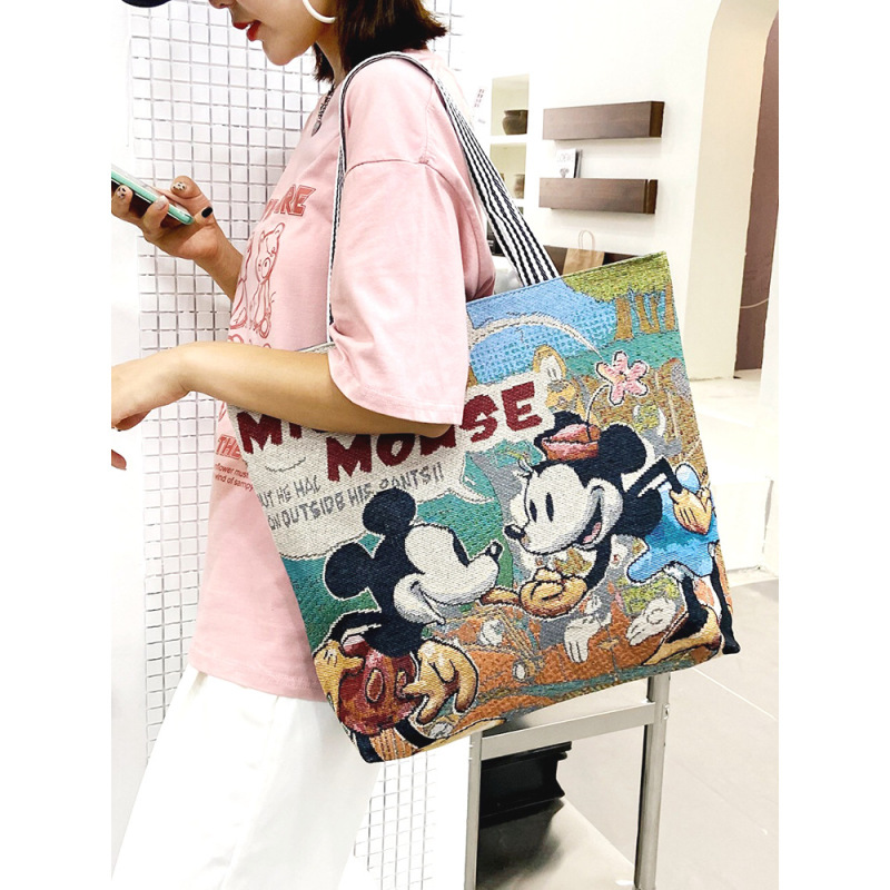 工場直販ミッキーショルダーバッグカジュアルワークトートバッグハンドバッグキャンバスバッグ漫画刺繍バッグ|undefined