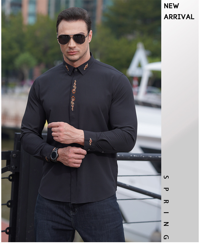 Description Picture 6 of itemAI NI YA Men's Long sleeved Shirt Spring and Autumn New Elastic Non iron Ironing Embroidered Groom's Shirt