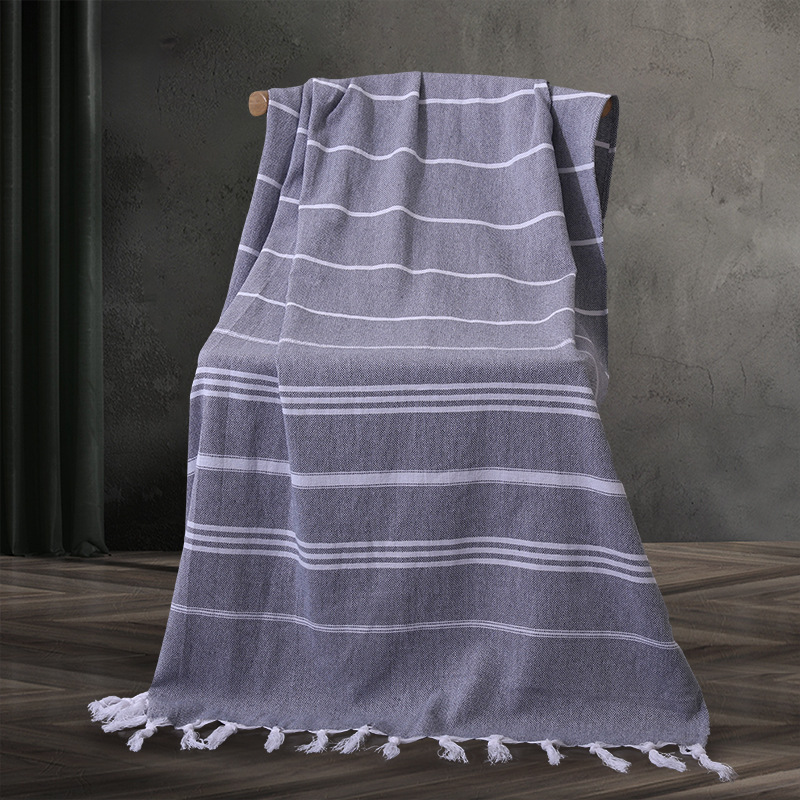 Toalla de playa turca algodón europeo y americano a rayas teñidas de hilo borla Toalla de baño de comercio exterior transfronterizo de algodón puro personalización de la toalla de playa
