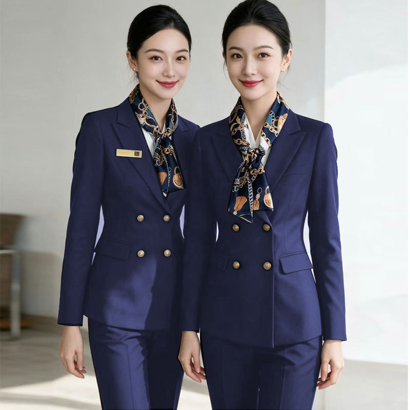 Long-sleeved suit pants for women, double-breasted, flight attendant uniform, reception uniform, high-speed rail uniform, work uniform, hotel professional attire