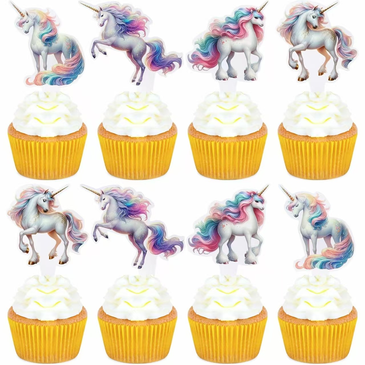 Cross-Border Customized Unicorn Horse Cupcake Inserts Colorfulful Horse Ice Cream Picks Wedding Birthday Decoration Supplies