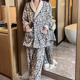 海岛绒睡衣女款秋冬季新中国国风开衫高级感可外穿长袖长裤家居服