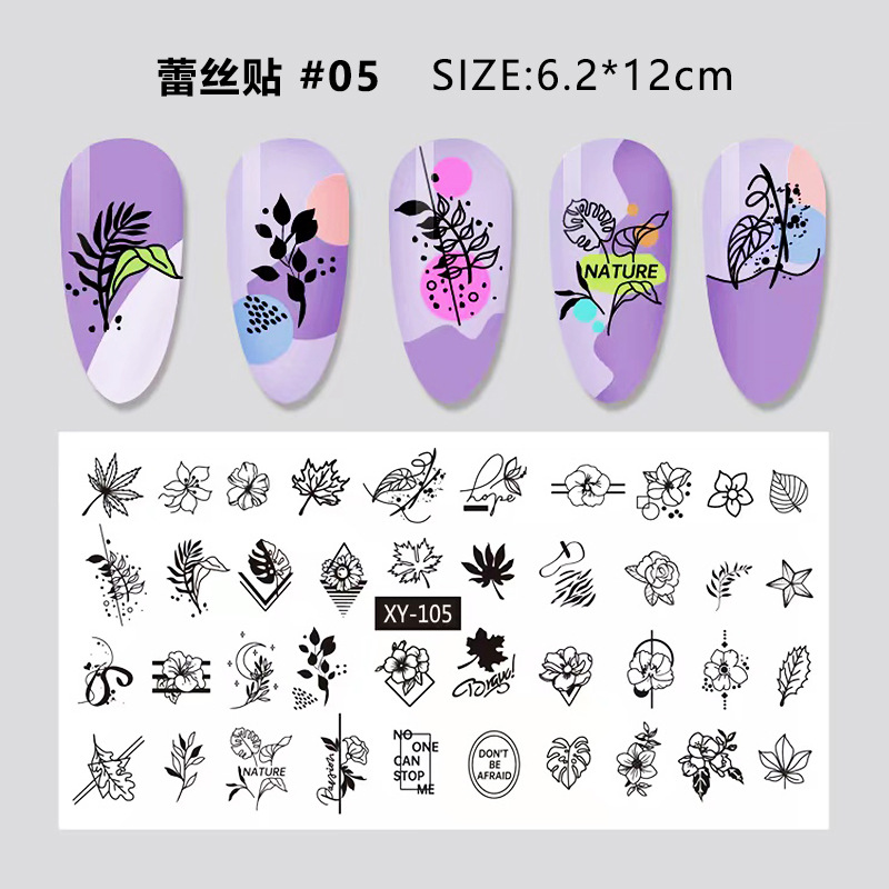 Nuevo tipo transfronterizo de manicuría japonesa pegatinas de encaje en el viento de manicuría pegatinas de uñas pegatinas de encaje duro negro y blanco