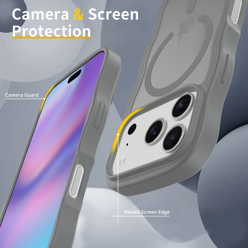iPhone17 Proに適した大きな波状の肌の感触磁気吸引17携帯電話ケースApple 16落下防止および汚れ防止保護カバー|undefined