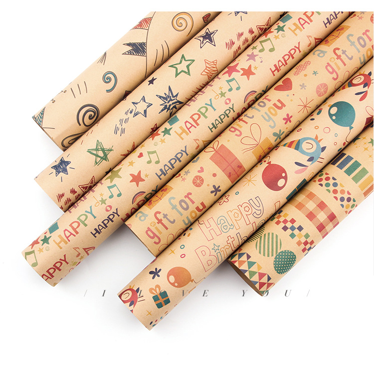 Birthday Festival Birthday Retro Cartoon Letter Kraft Paper Party Gift Wrapping Supplies