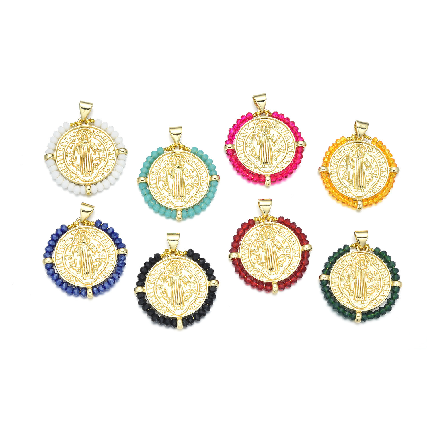 Europa y los Estados Unidos transfronterizos nuevos collares redondos de color de la Virgen María de moda retro collar de perlas geométricas joyas para mujeres