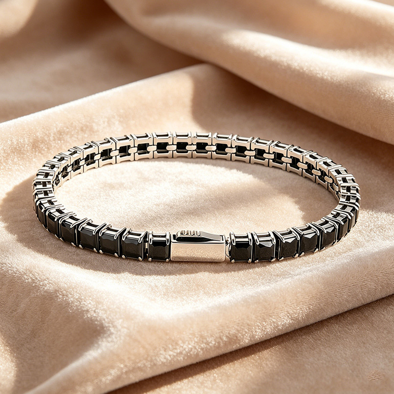 Factory Direct Sale Stainless Steel Zircon Tennis Chain Black and White Contrasting Color Bracelet Niche Versatile Unisex Bracelet