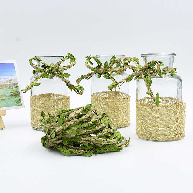 Trenza trenzada cuerda de cáñamo hoja verde embalaje cuerda jardinería cuerda decorativa casera guirnalda hecha a mano Correa 5 M