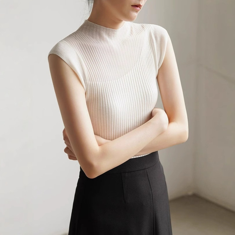 Ice Silk Translucent Gradient Inner Sleeveless T-Shirt for Women Summer New Elegant Work Clothing Outer Wear Thin Top A4620