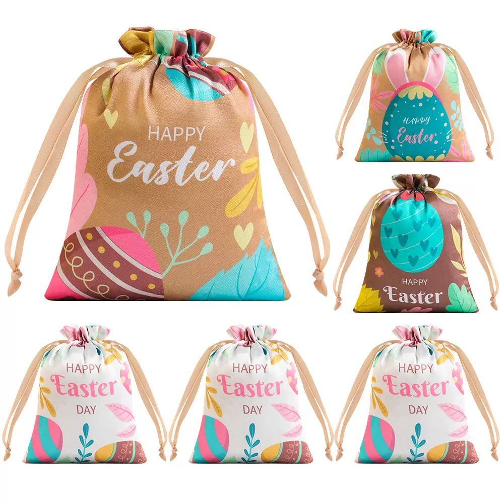2025复活节缎面丝绸糖果礼品袋跨境仿真丝抽绳色丁布束口袋收纳袋