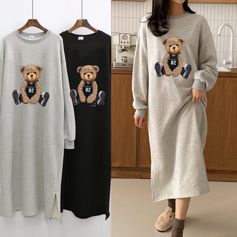 小さなベルベットロングスウェットシャツスカート秋 2023 新しいルーズアウターフレンチドレスプラスサイズの婦人服|undefined