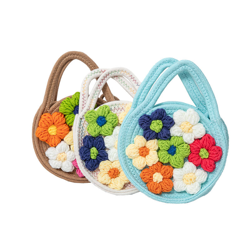Cordón de algodón tejido bolso de mano mujer primavera y verano nuevo color sólido pequeño fresco bolso de vacaciones bolso de mano flores