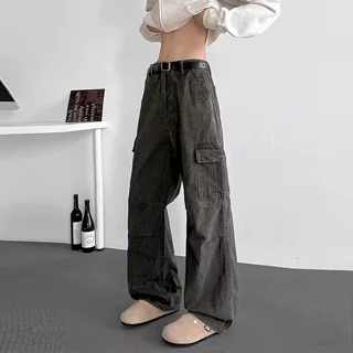 工装裤男2025春秋新款宽松阔腿休闲裤美式潮牌多口袋冲锋裤子男款