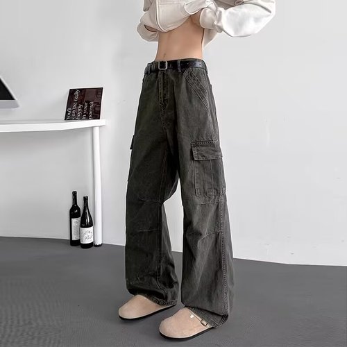Men's Cargo Pants 2025 Spring/Summer Loose Wide-Leg Casual Trousers, American-Style Streetwear with Multiple Pockets