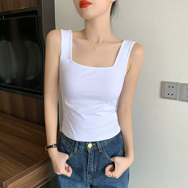 秀衫衫源头工厂吊带背心女内搭打底方领修身显瘦露脐美背上衣女装