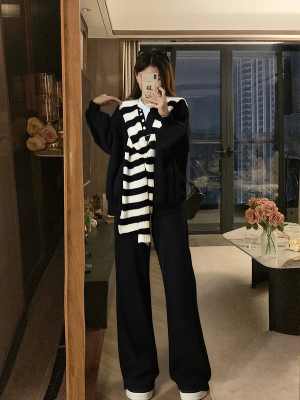 大码女装微胖mm黑色带披肩长袖卫衣慵懒风宽松休闲运动套装|undefined