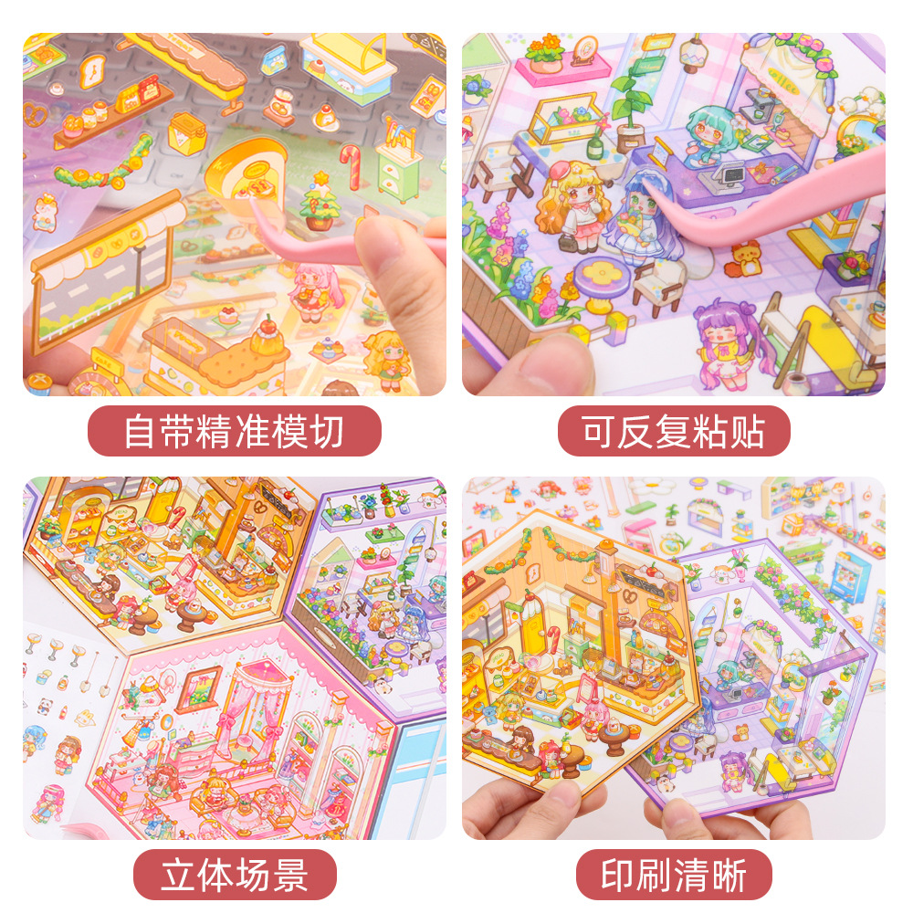Creativo 3D estereoscópio paisajismo pegatinas escenas en miniatura casa pequeña apilando manual descompresión DIY pegatinas lindas al por mayor