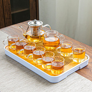 Heat-Resistant Glass Kung Fu Tea Set Home Office Tea Maker Transparent Tea Cup with Handle Black Tea Filter