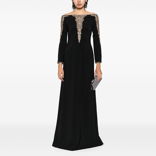 In-Stock Celebrity Dress 2025 New Elegant Heavy Beaded Rhinestone Off-Shoulder Mesh Long Dress